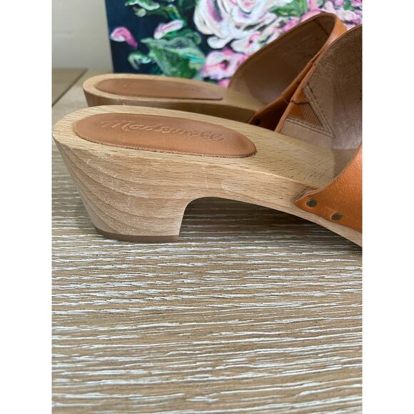 Madewell Evelyn Swedish Clogs 7.5 Women's Tan leather Wooden - Picture 9 of 12